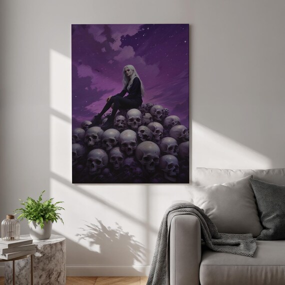 Gothic Skull Canvas Print Dark Fantasy Wall Art Witchy Woman Poster Framed Alternative Decor For Bedroom And Creative Living Spaces