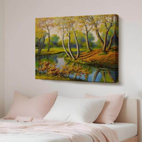River View Oil Painting Style Decorative Canvas Wall Art Nature Decor Landscape Table