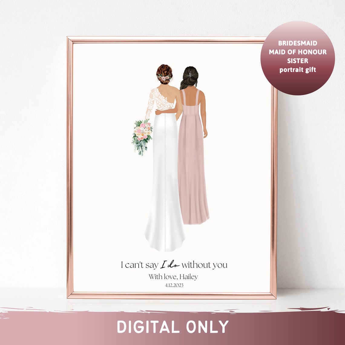 Bride And Maid Of Honor Art Bridesmaid Gift For Maid Of Honour Bridesmaid Proposal Sister Of The Bride To My Sister Bridesmaid Print