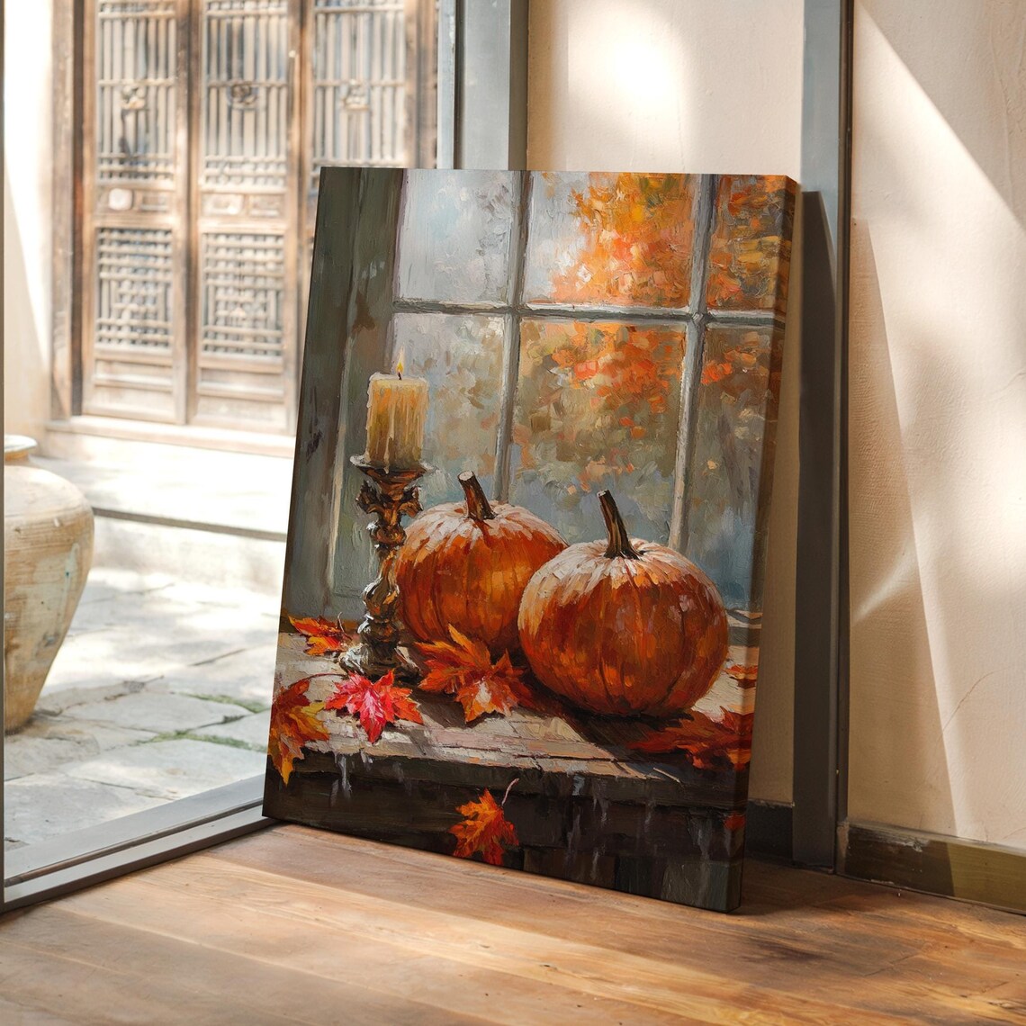 Rustic Autumn Pumpkin Scene, Farmhouse Decor