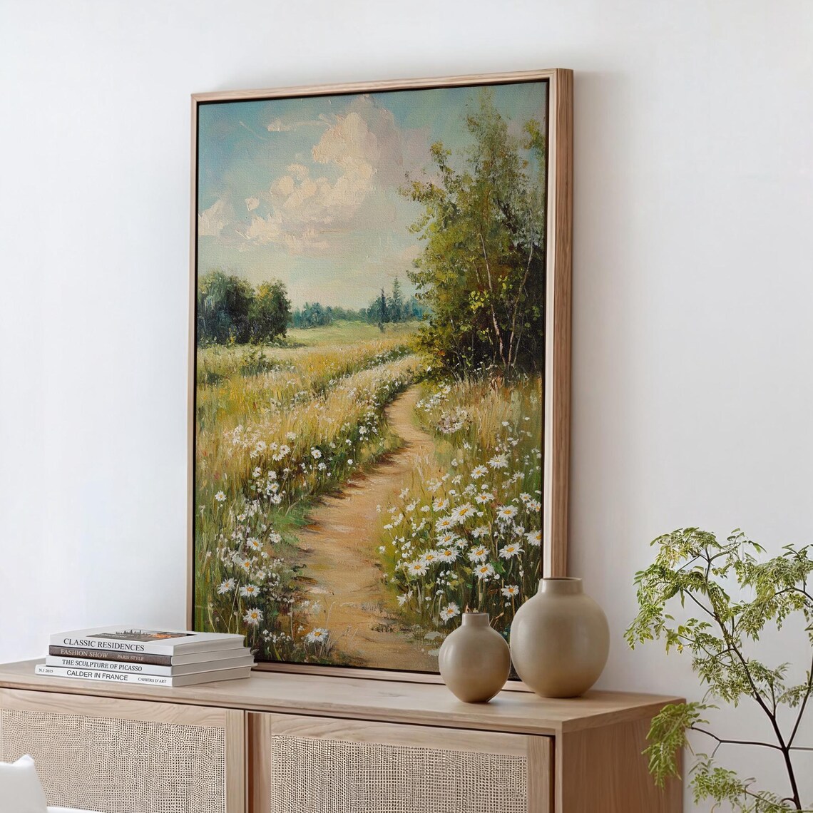 Meadow Path Rustic Trail, Wildflowers Sunlit Countryside