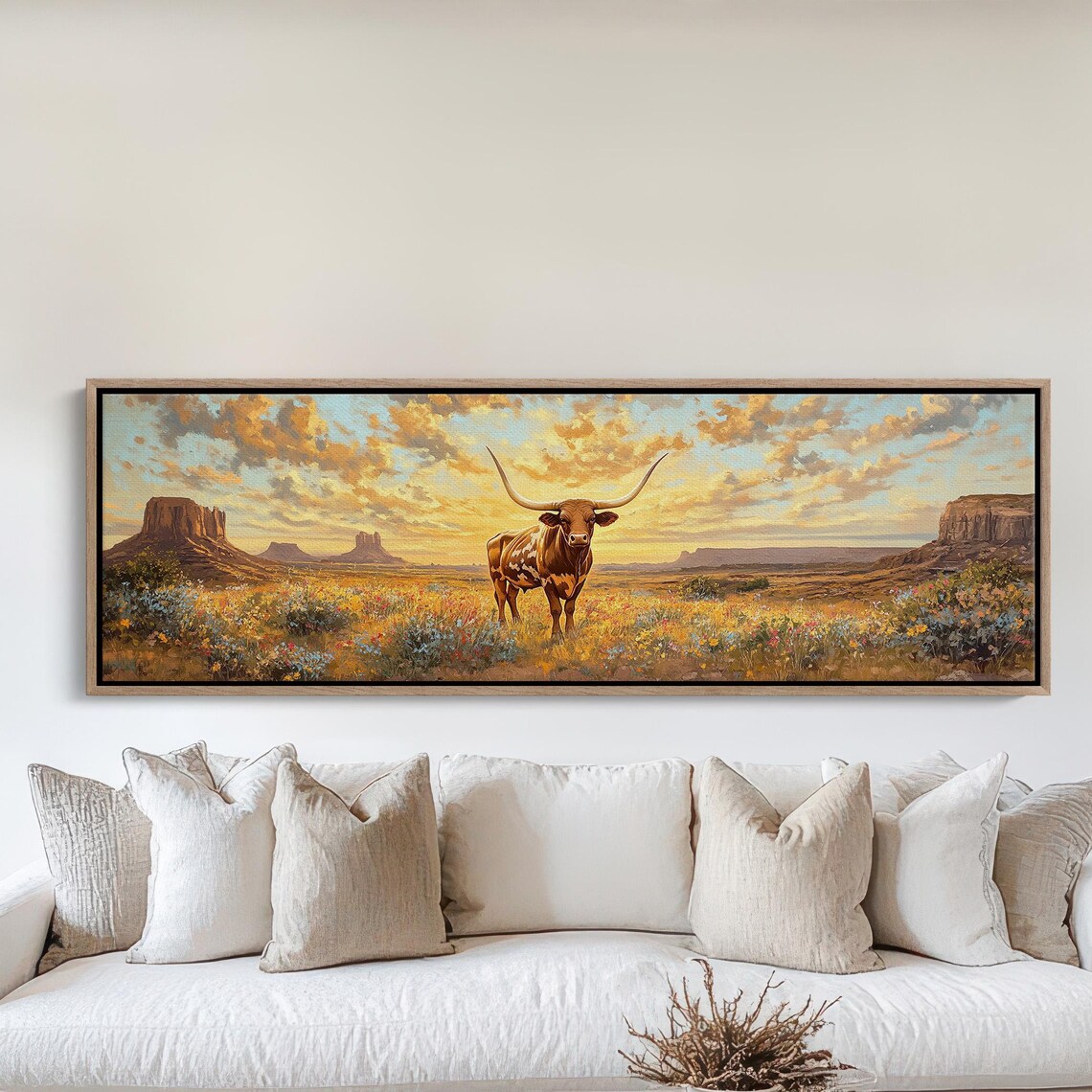 Texas Longhorn Desert Sunset Wildflower Southwestern Landscape Poster