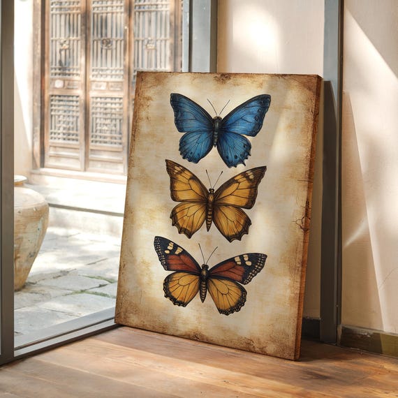 Vintage Butterfly Art Print Antique Entomology Wall Decor Rustic Insect Illustration Botanical Nature Poster Aesthetic Cottagecore