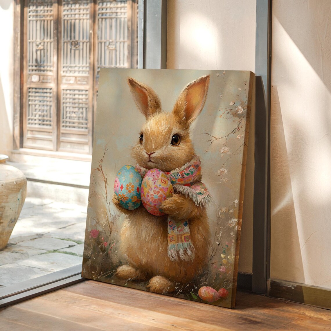 Whimsical Easter Bunny Holding Eggs Art Print