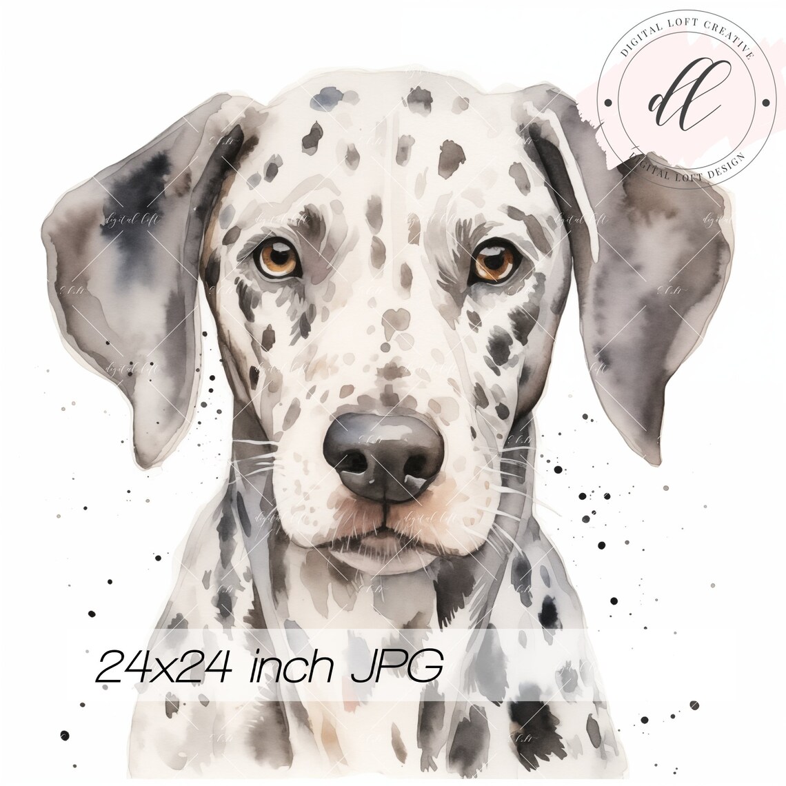 Dalmatian Dog Spotted Portrait Watercolor Pet Lover Art Poster