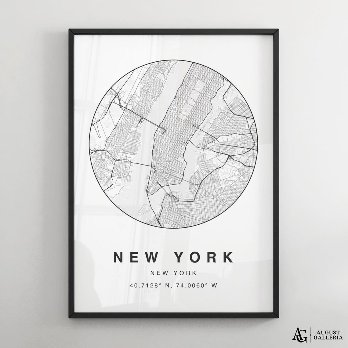 New York New York Black And White Circular Manhattan Map Poster