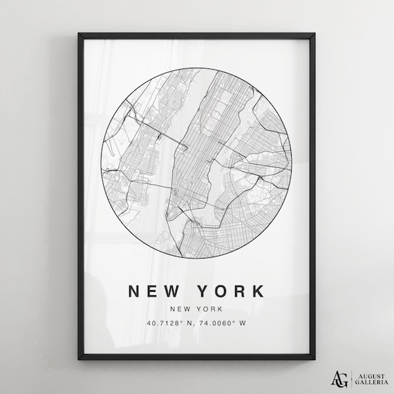 New York New York Black And White Circular Manhattan Map Poster