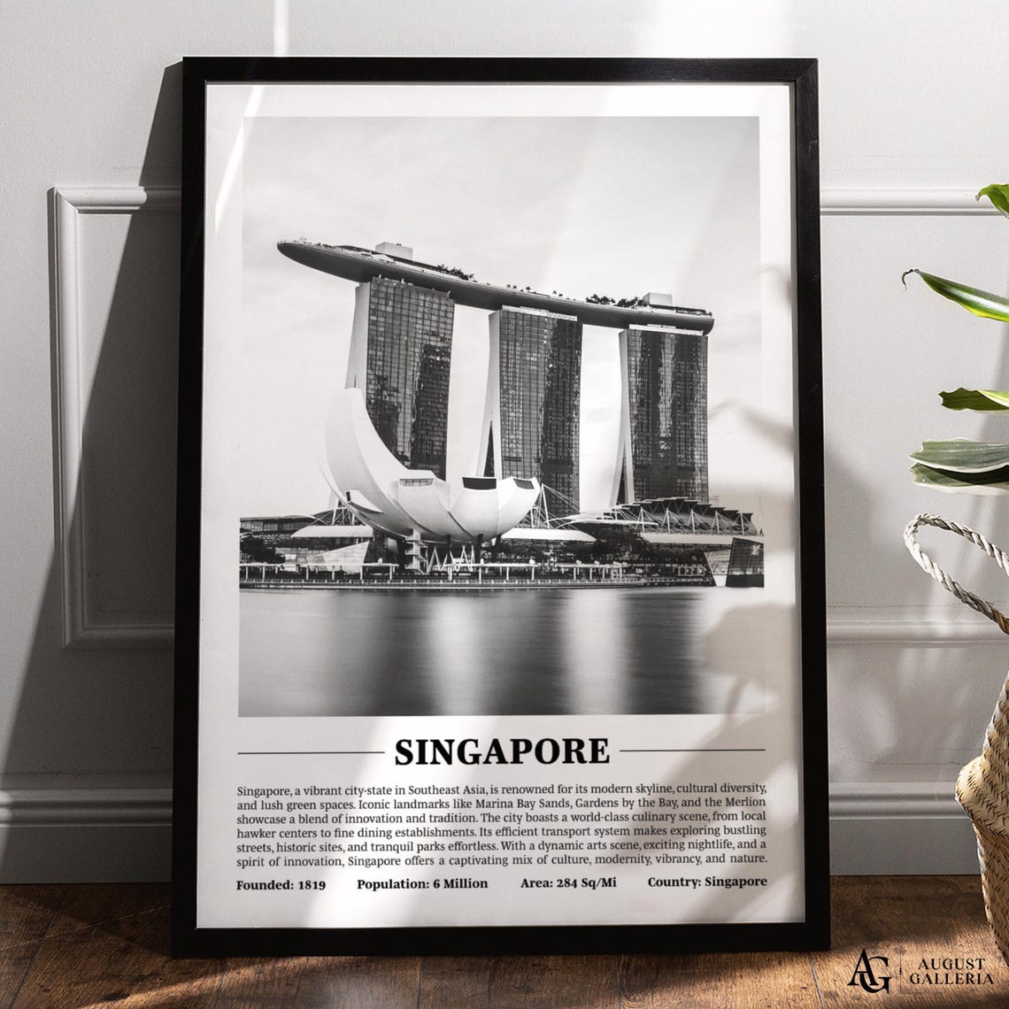 Singapore Marina Bay Sands Black White City Photography Poster