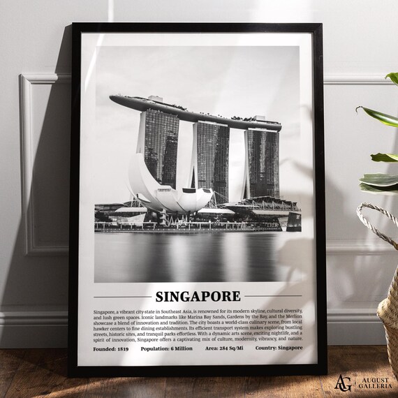 Singapore Marina Bay Sands Black White City Photography Poster