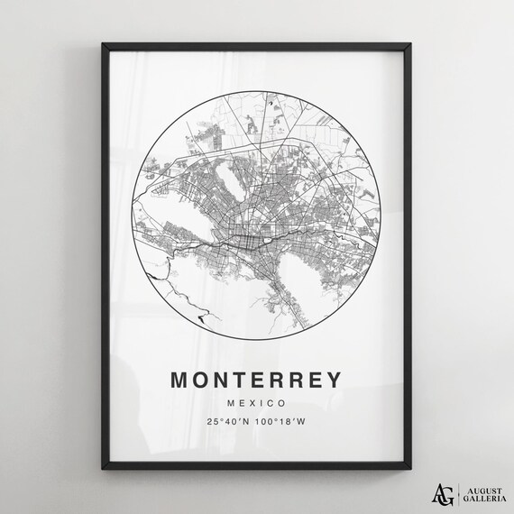 Monterrey Mexico Nuevo Leon Minimalist Black And White Map Poster