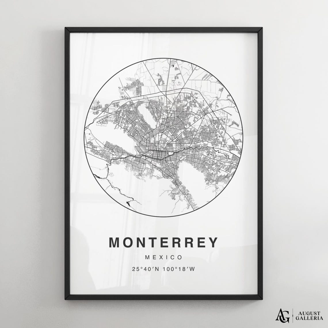 Monterrey Mexico Nuevo Leon Minimalist Black And White Map Poster