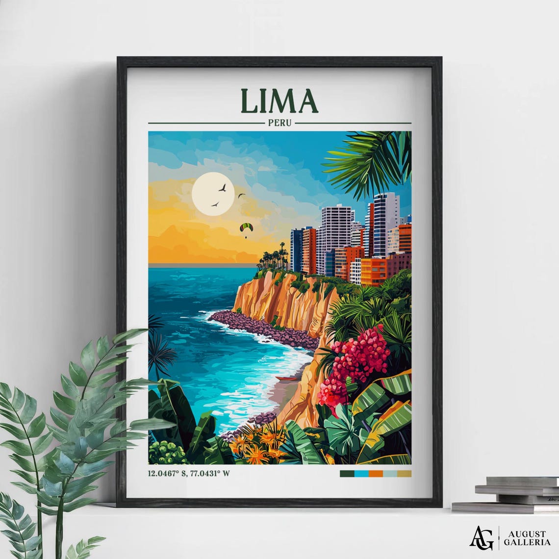 Lima Peru Miraflores Cliffs at Sunset Pacific Coastline Travel Poster