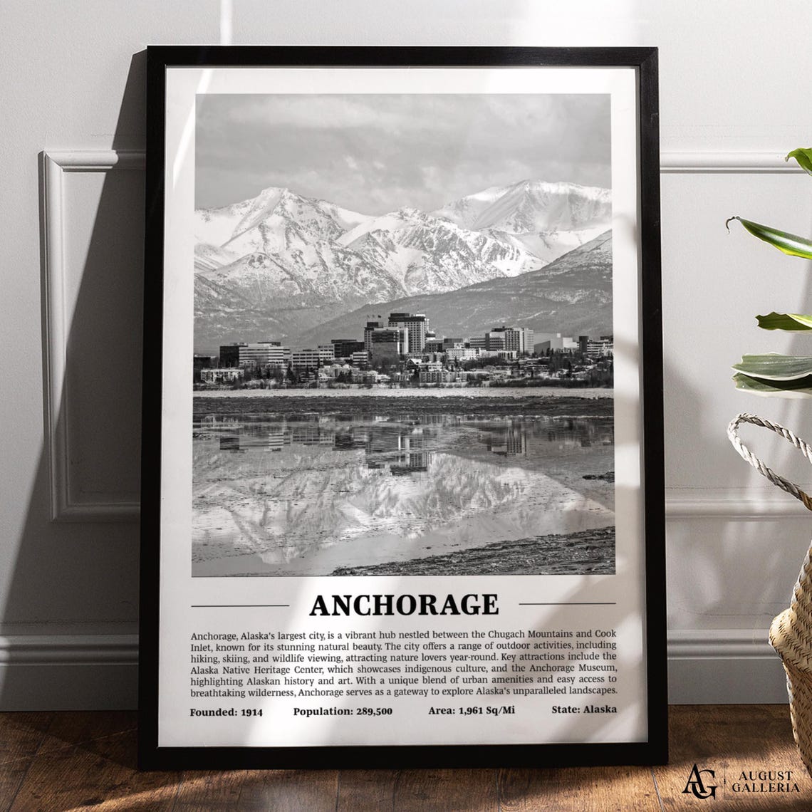 Anchorage Alaska Black And White Skyline City Print With Key Facts