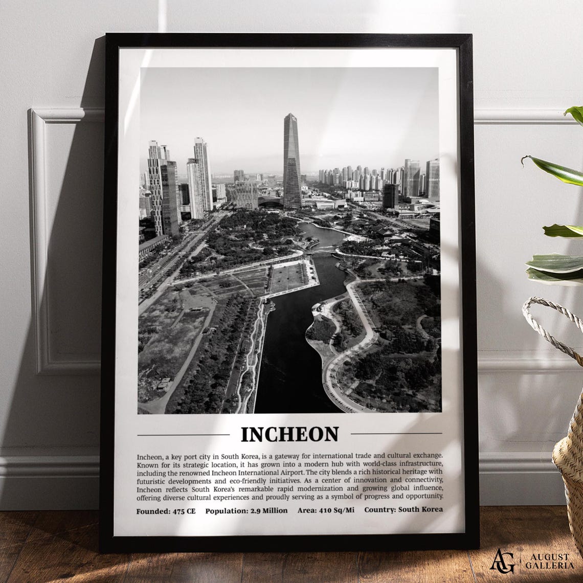 Incheon South Korea Aerial Black and White Modern City Poster
