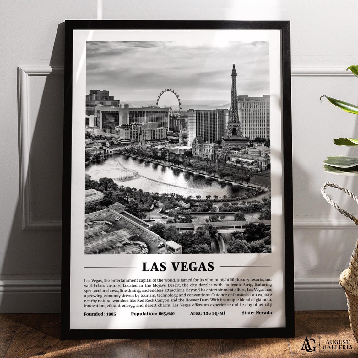 Las Vegas Black and White Strip Landmarks Skyline Photo Poster