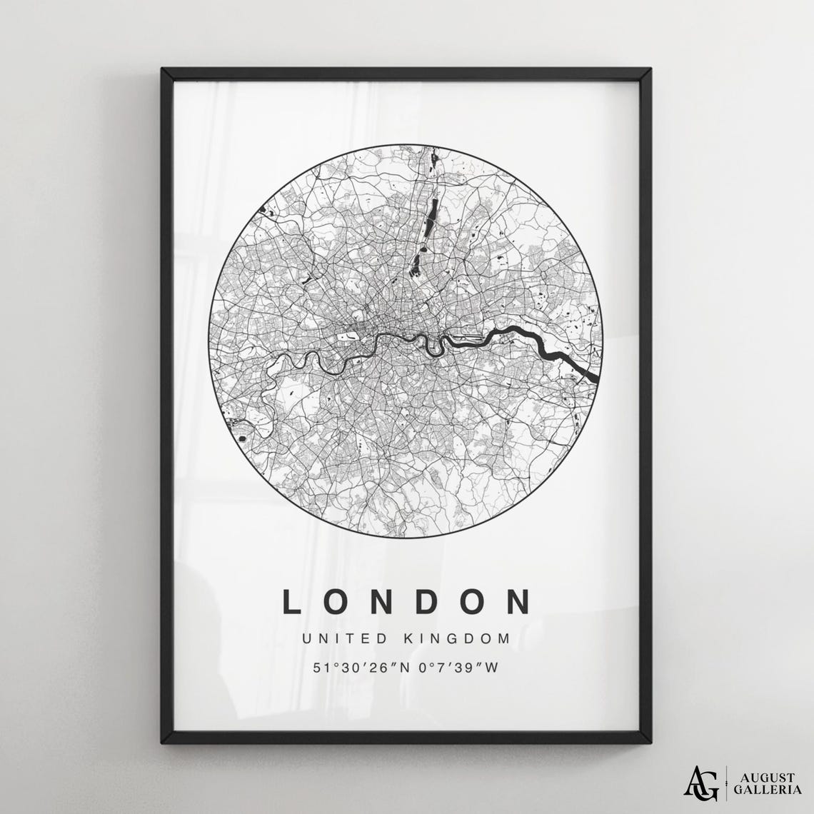 London United Kingdom Black And White Circular Thames Map Poster