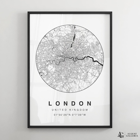 London United Kingdom Black And White Circular Thames Map Poster