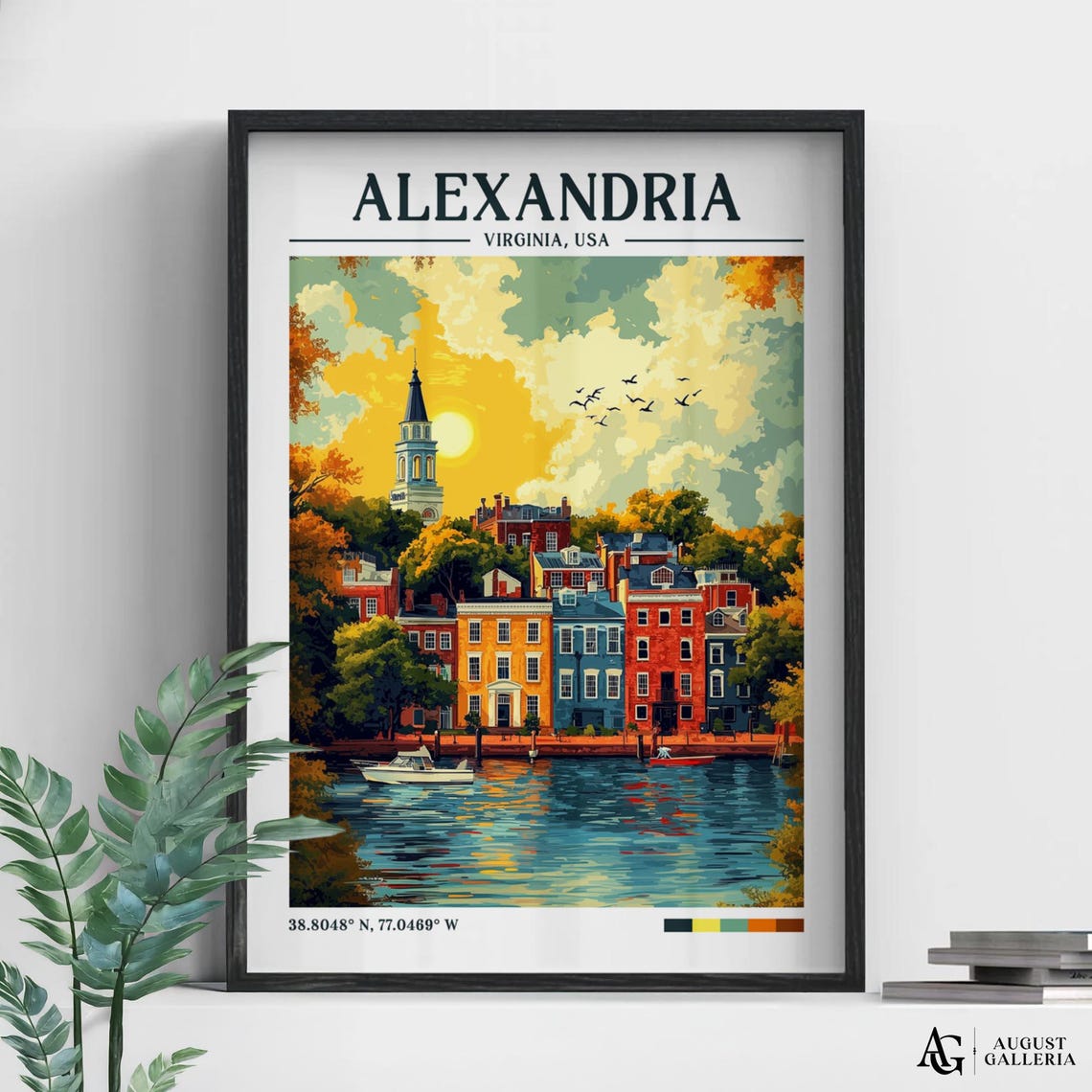 Alexandria Virginia Retro Travel Waterfront Sunset Scene Poster