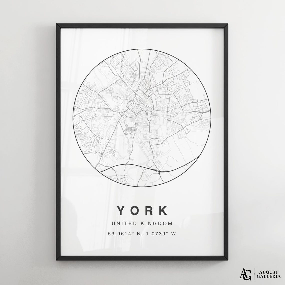 York United Kingdom Circular City Map Minimalist Black White Poster