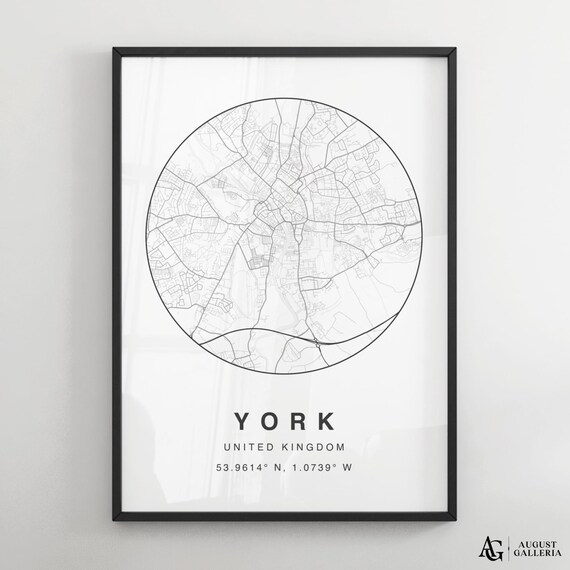 York United Kingdom Circular City Map Minimalist Black White Poster