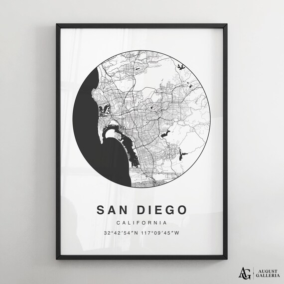 San Diego California Minimalist Black And White City Map Poster