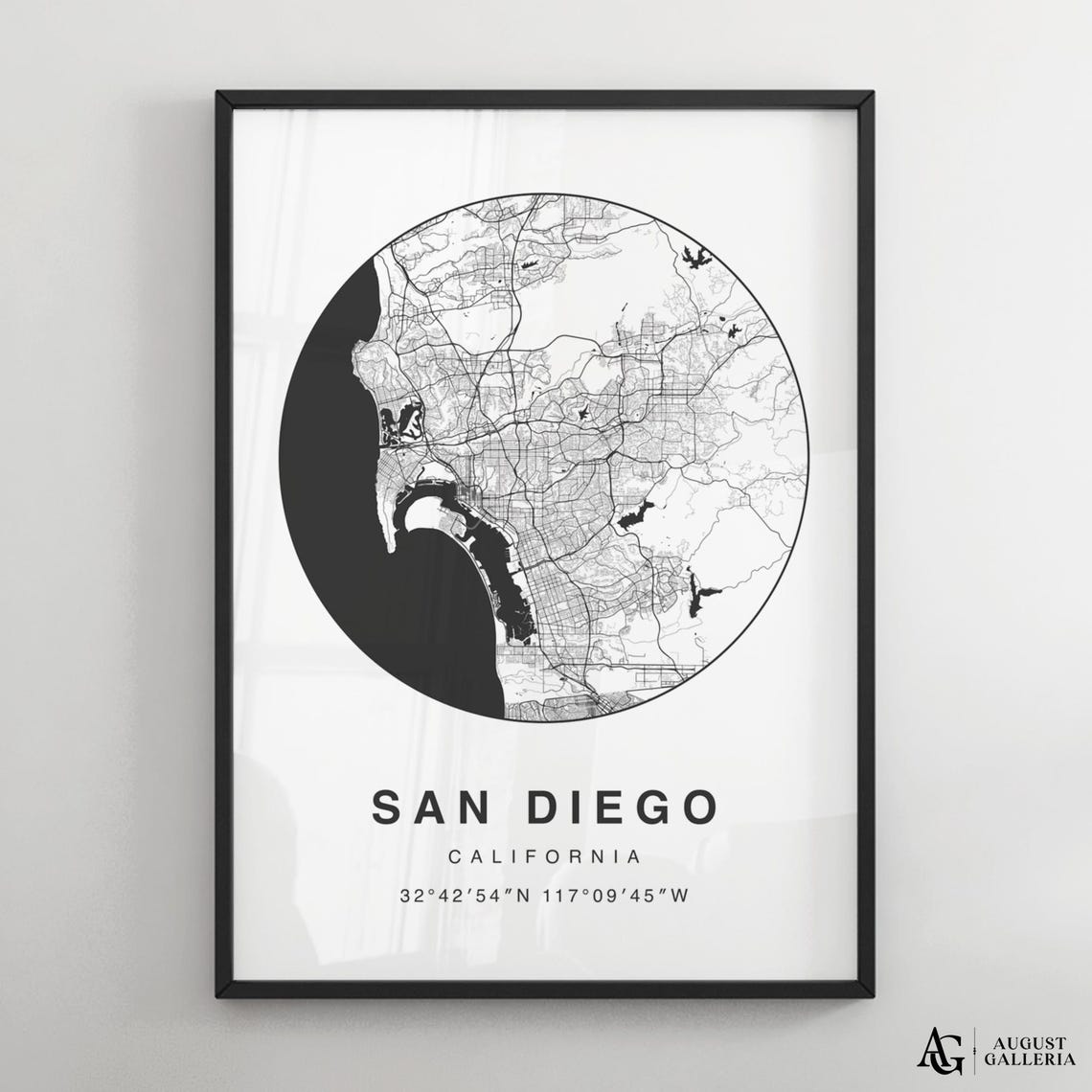 San Diego California Minimalist Black And White City Map Poster