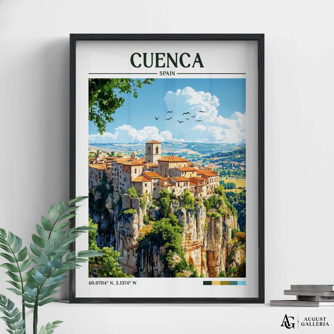 Cuenca Spain Retro Travel Poster, Wanderlust Illustration