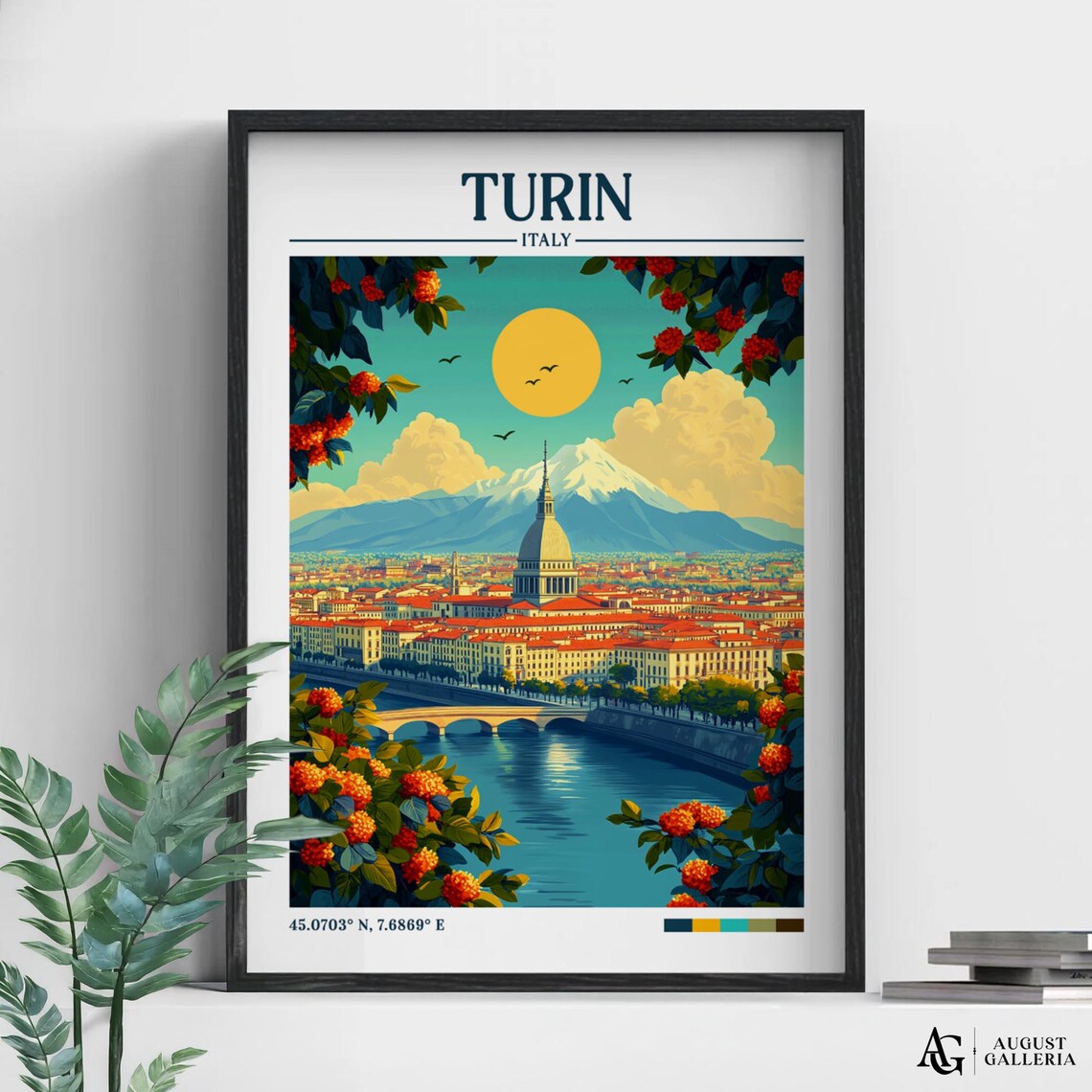 Turin Retro Travel Poster, Wanderlust Illustration