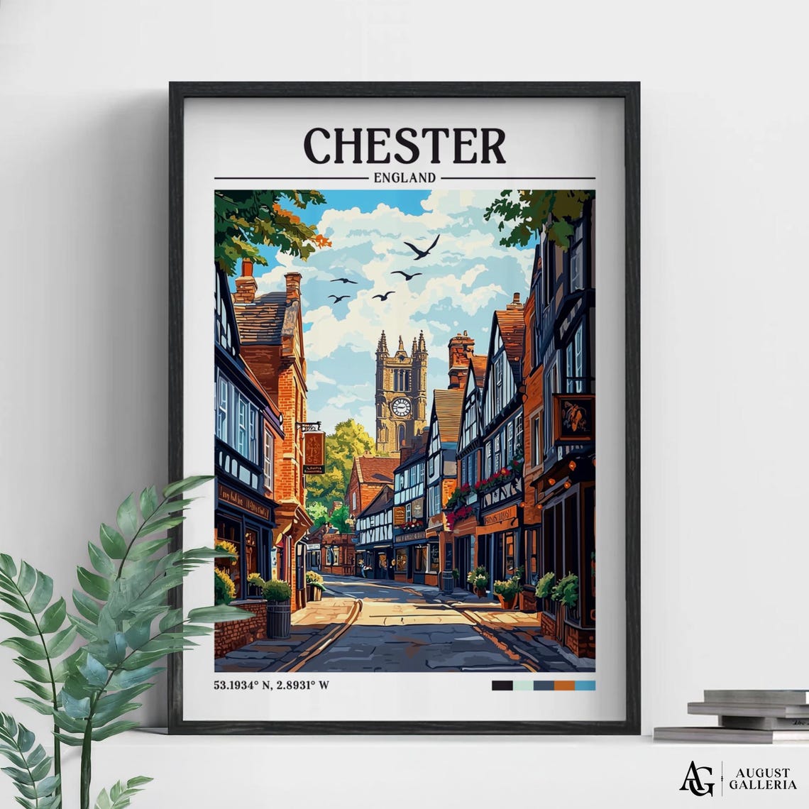 Chester England Retro Travel Print Wanderlust Posters Illustration Wall Art Framed Prints Canvas Poster
