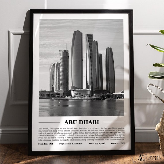 Abu Dhabi Etihad Towers Skyline Black And White City Photo Poster