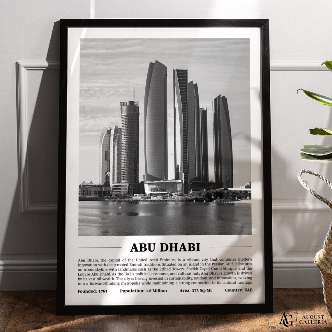 Abu Dhabi Etihad Towers Skyline Black And White City Photo Poster
