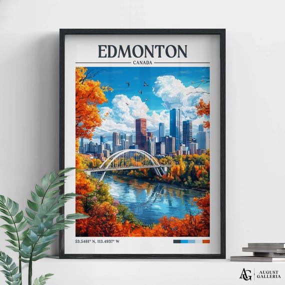 Edmonton Canada Retro Travel Print Wanderlust Posters Illustration Wall Art Framed Prints Canvas Poster