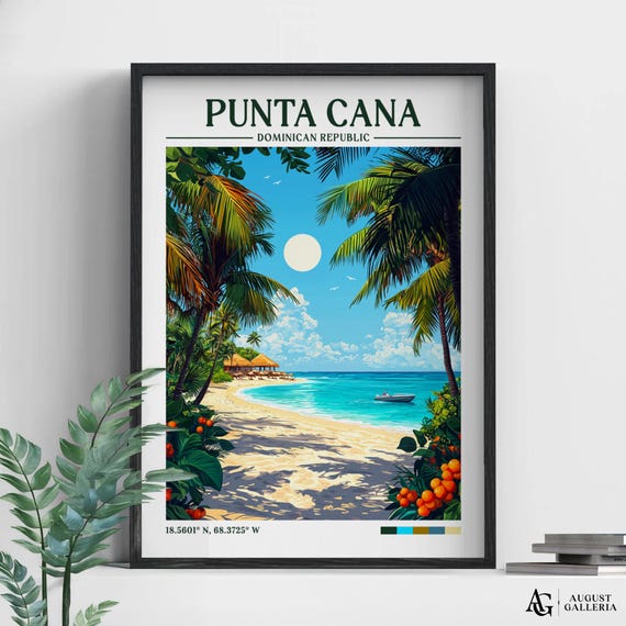 Punta Cana Retro Travel Poster, Wanderlust Illustration