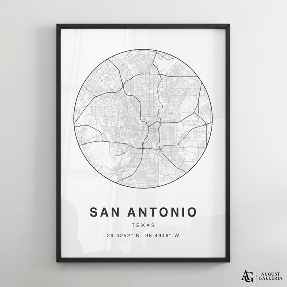 San Antonio Texas Minimalist Black And White City Map Poster