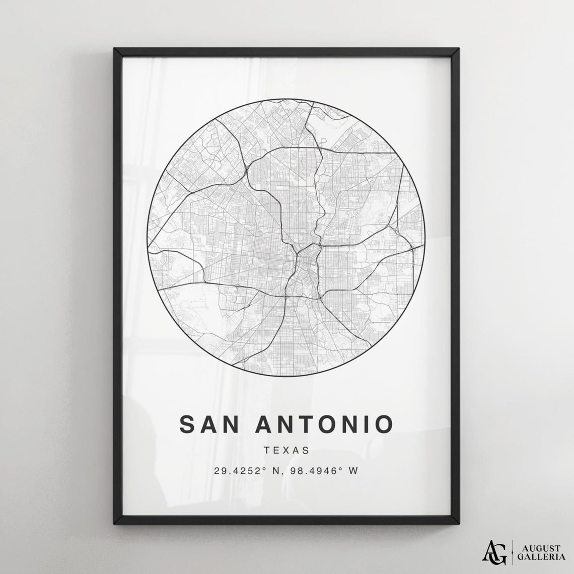 San Antonio Texas Minimalist Black And White City Map Poster