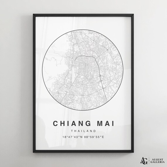 Chiang Mai Thailand Black White Circular City Street Map Poster
