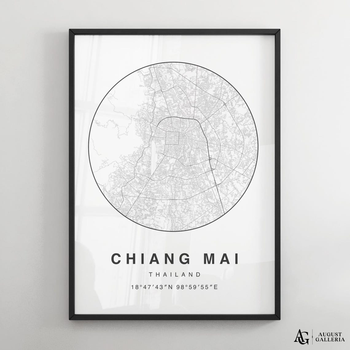 Chiang Mai Thailand Black White Circular City Street Map Poster