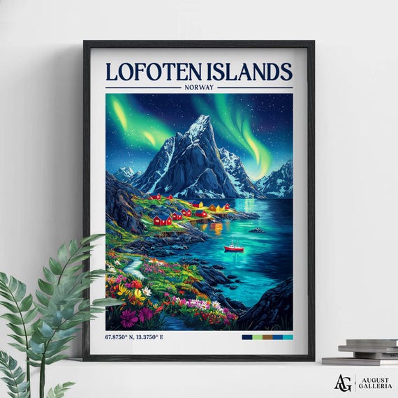 Lofoten Islands Retro Travel Print Wanderlust Posters Wall Art Framed Prints Canvas Poster