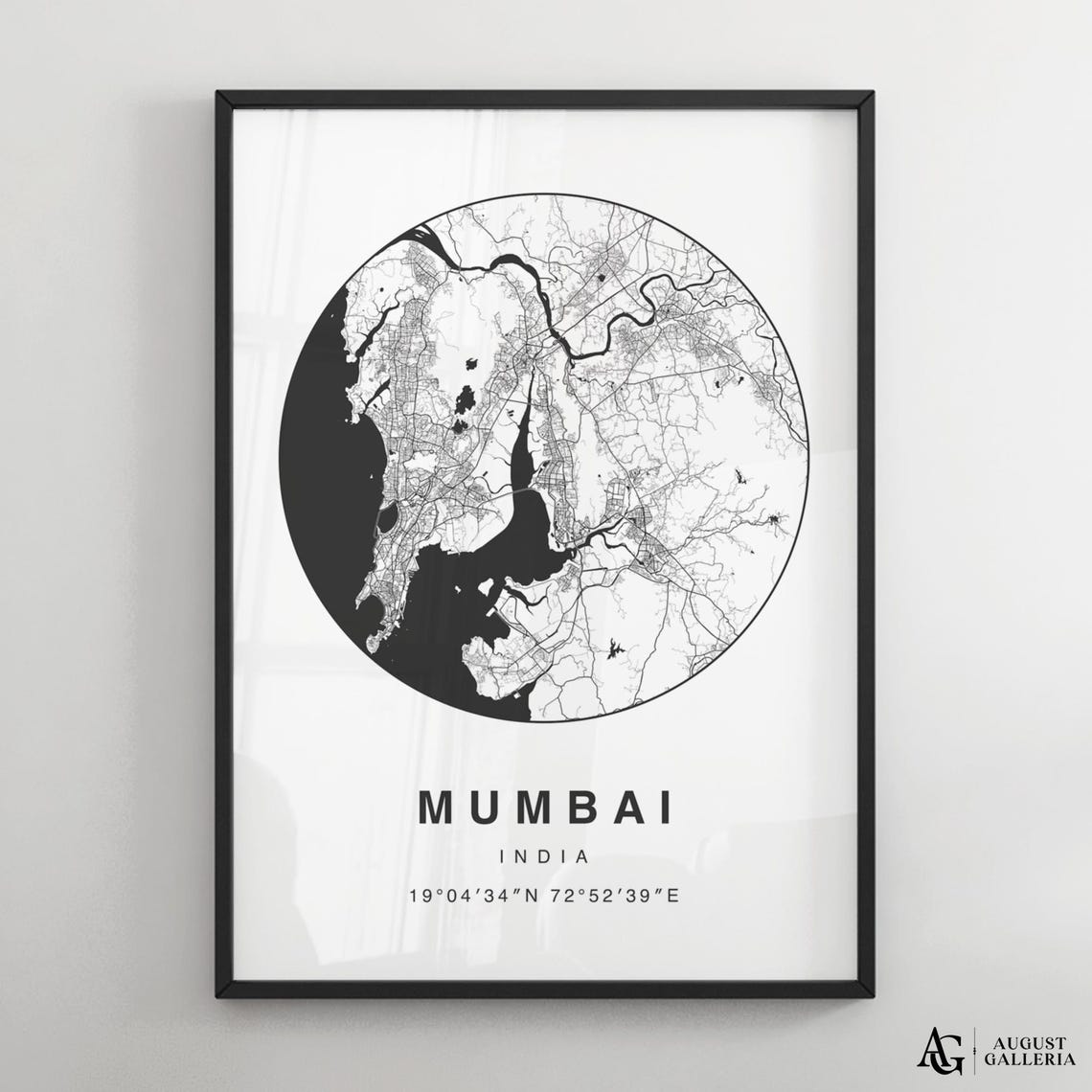 Mumbai India Circular City Map Black And White Minimalist Poster