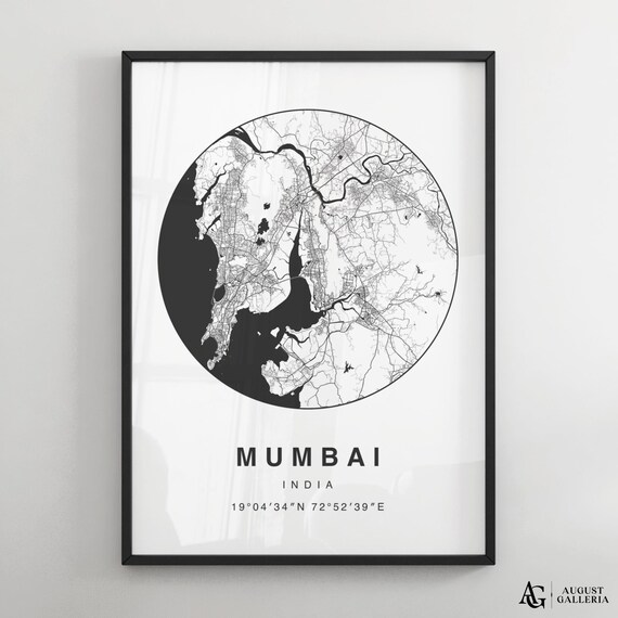 Mumbai India Circular City Map Black And White Minimalist Poster