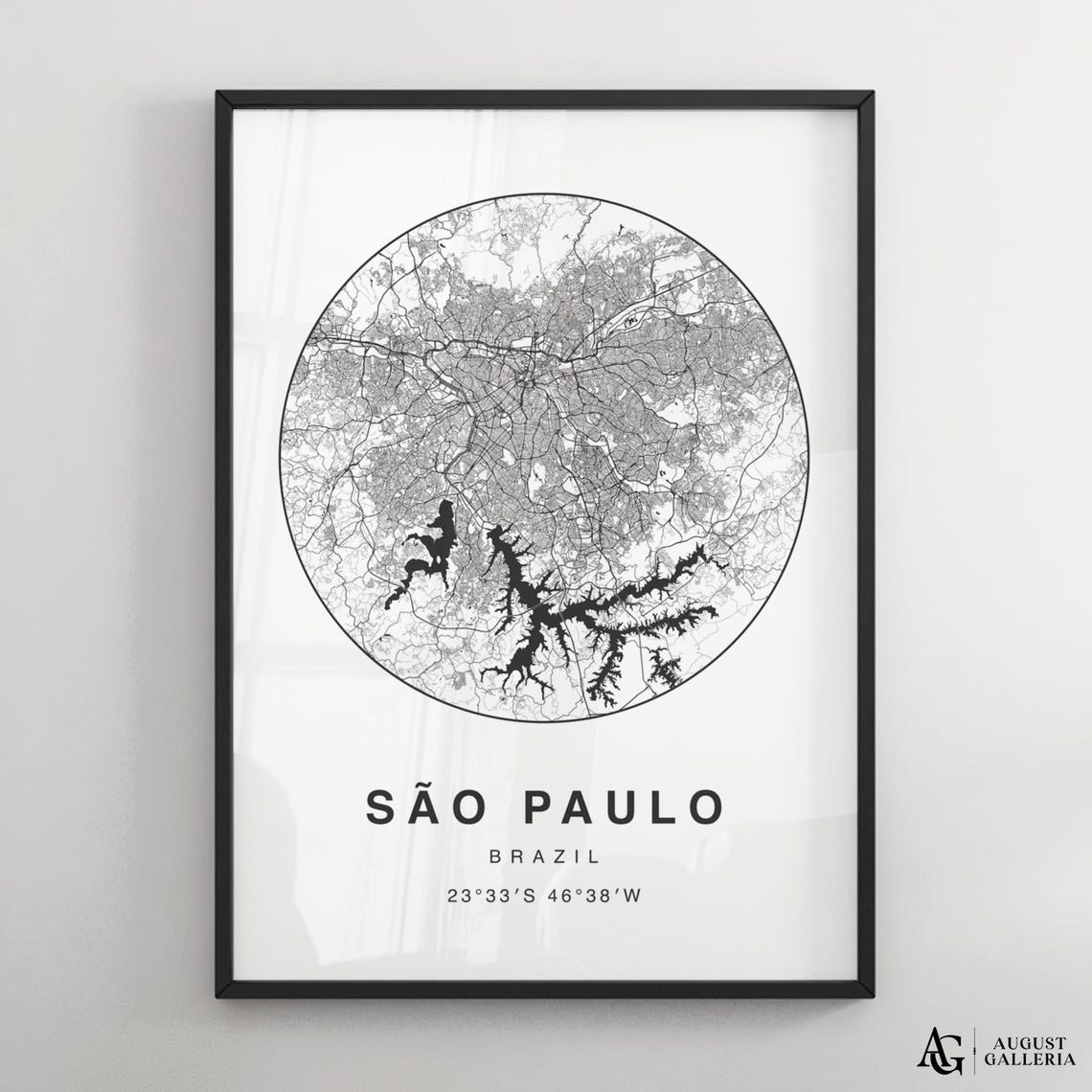 Sao Paulo Brazil Circular Minimalist Black White City Map Poster
