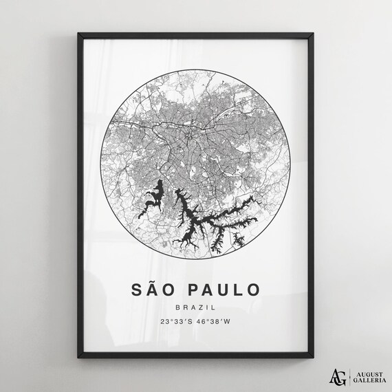 Sao Paulo Brazil Circular Minimalist Black White City Map Poster