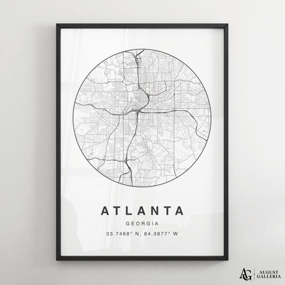 Atlanta Minimalist Map Print, Modern City Poster