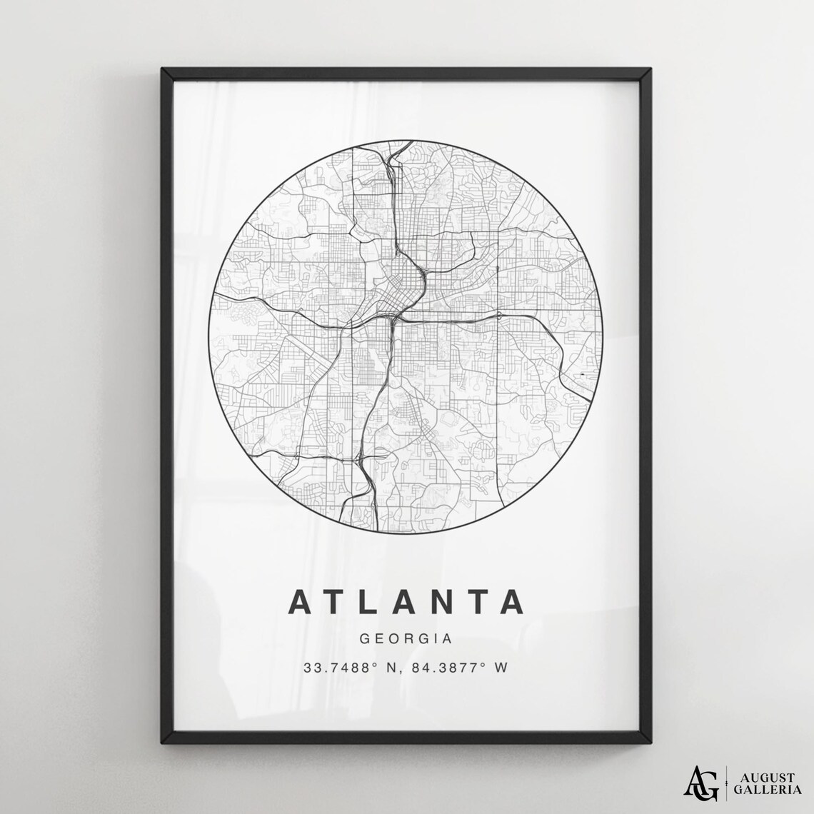 Atlanta Minimalist Map Print, Modern City Poster