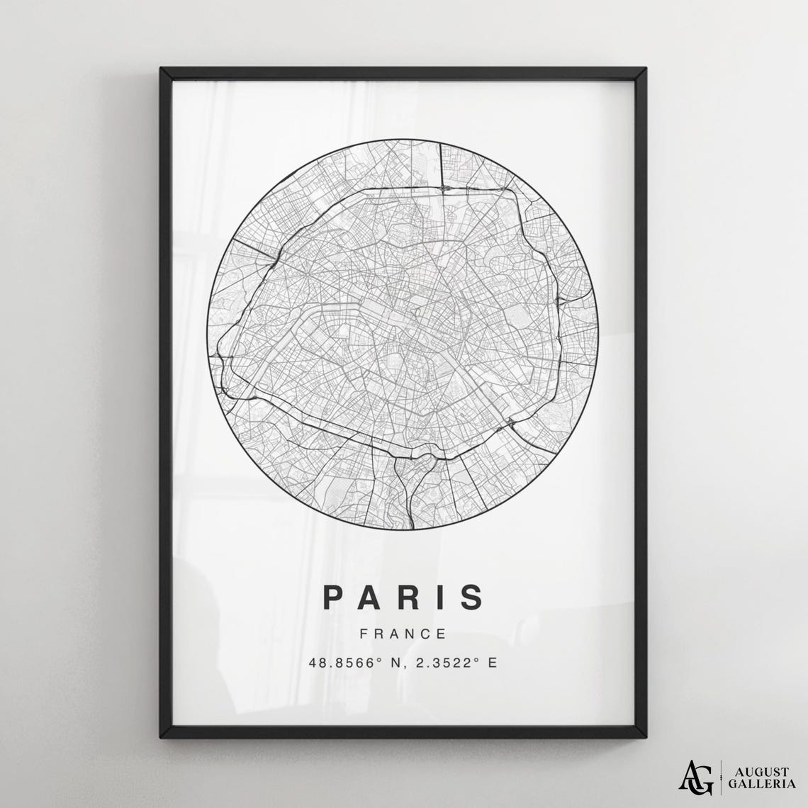 Paris France Minimalist City Street Map Black and White Art Poster