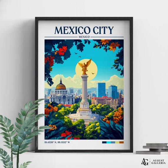 Mexico City Retro Travel Print Wanderlust Posters Wall Art Framed Prints Canvas Poster Illustration