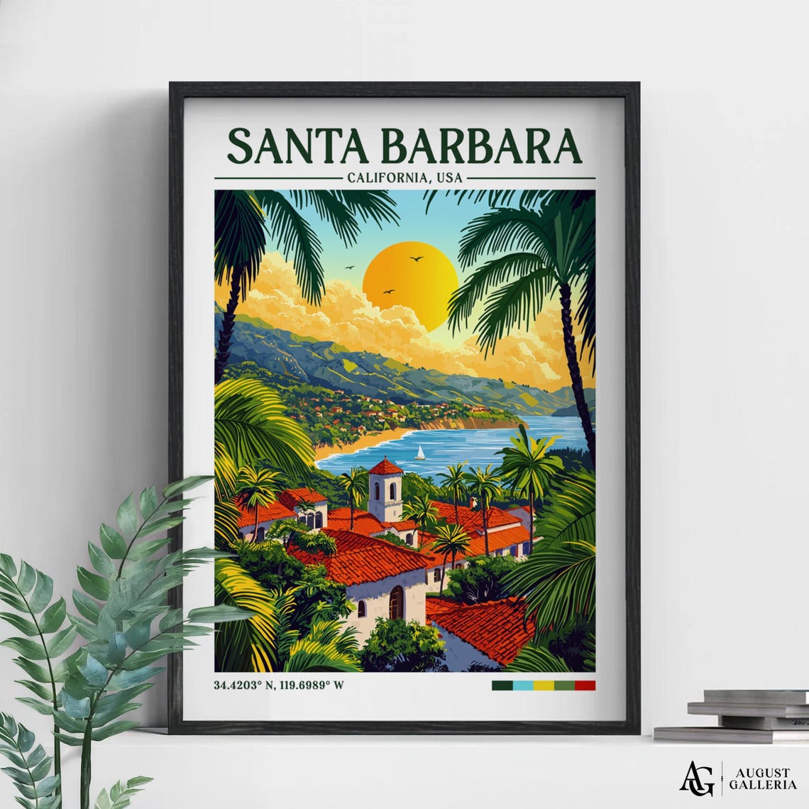 Santa Barbara Retro Travel Print Wall Art Framed Canvas Poster Illustration Wanderlust