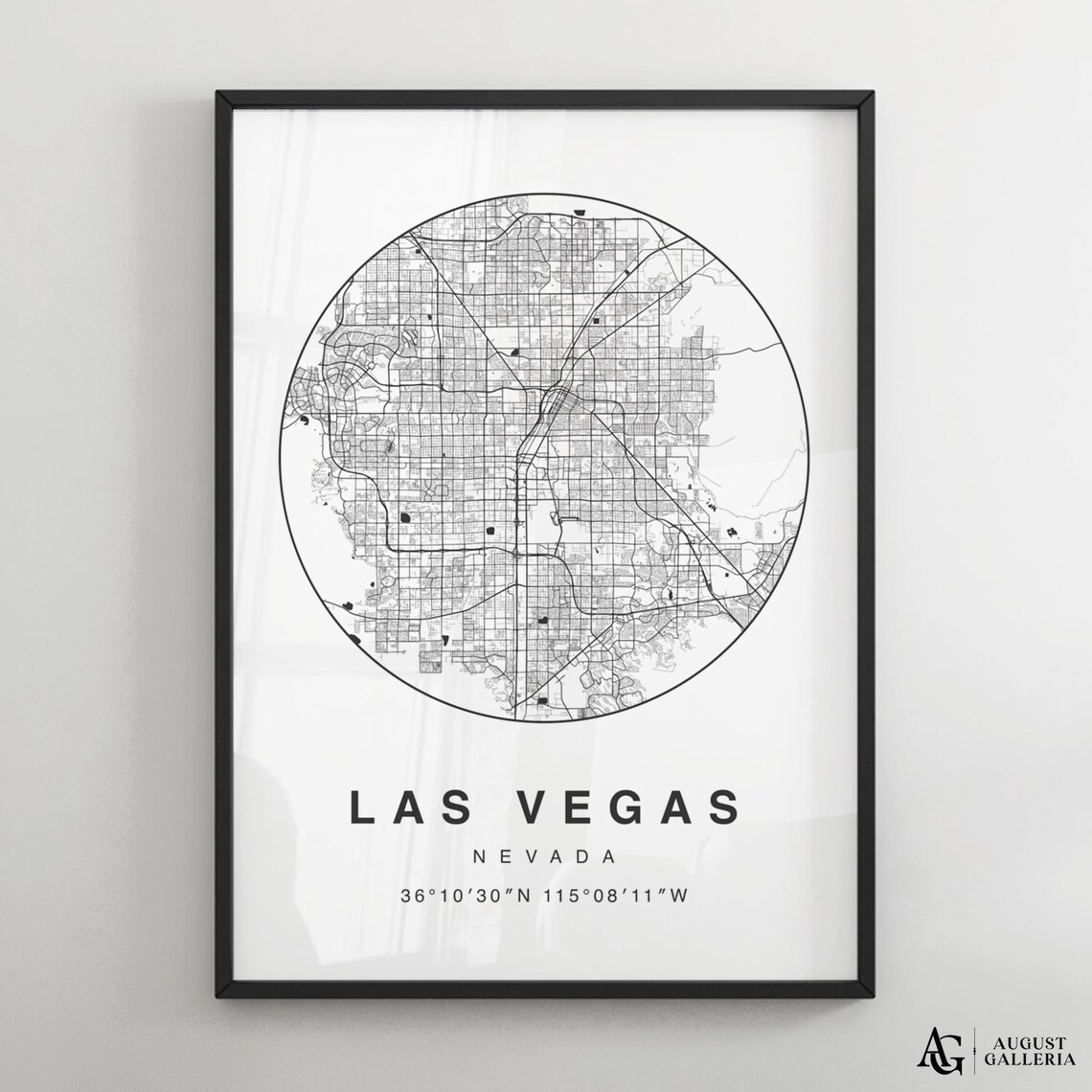 Las Vegas Nevada Black And White Circular City Street Map Poster