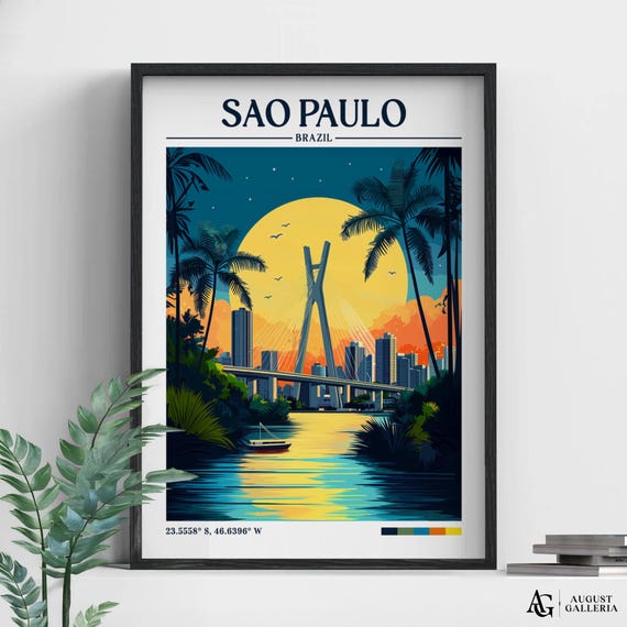 So Paulo Retro Travel Print Wall Art Framed Canvas Poster Illustration Wanderlust