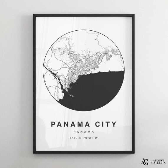 Panama City Panama Minimalist City Street Map Black and White Art Poster